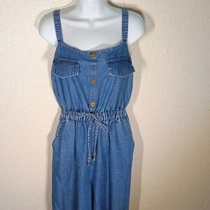 Indulge Blue Denim Jumpsuit with Fitted Bodice